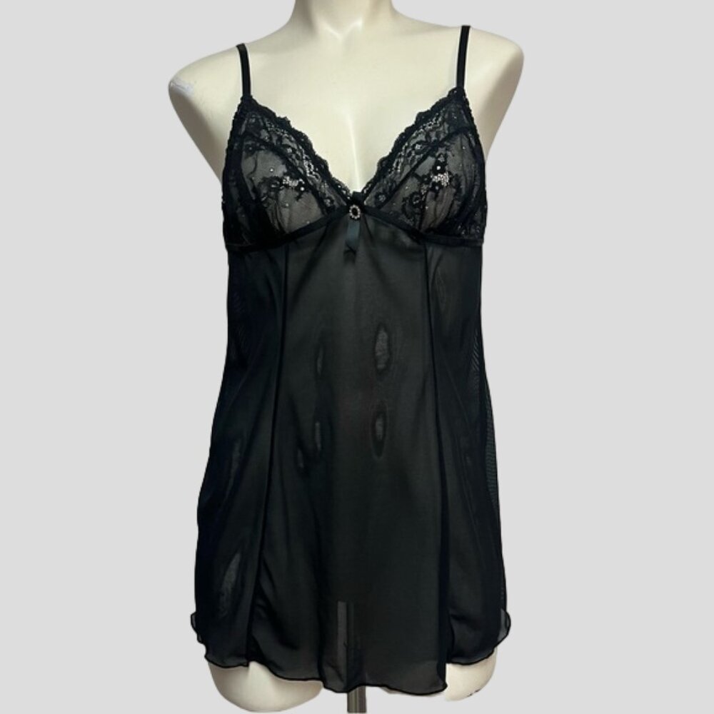 Black Sheer and Lace Babydoll Chemise Lingerie